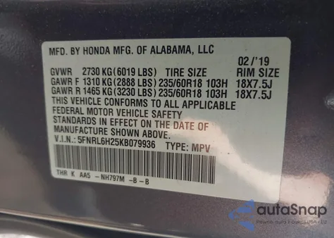 2019 Honda Odyssey Lx from USA, damaged, VIN 5FNRL6H25KB079936